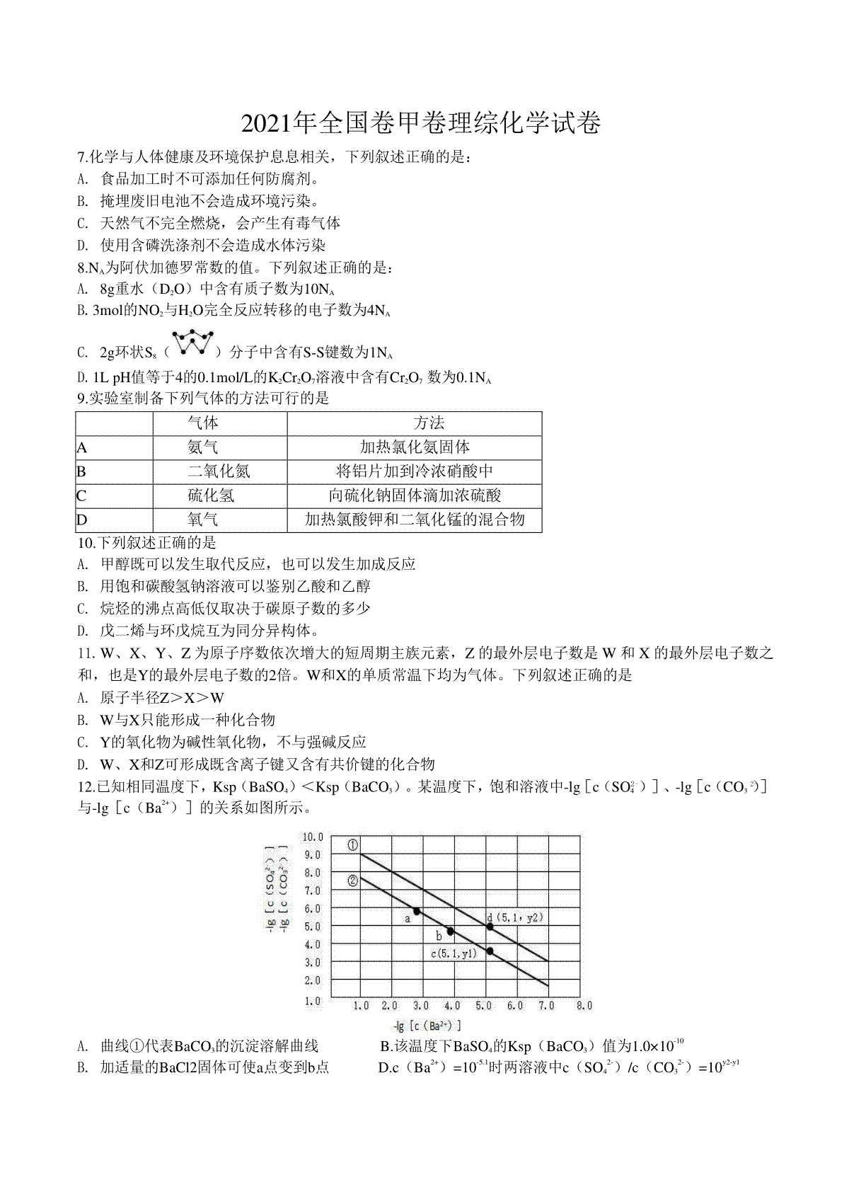 2021年全国统一高考化学试卷（新课标ⅲ）（原卷版）