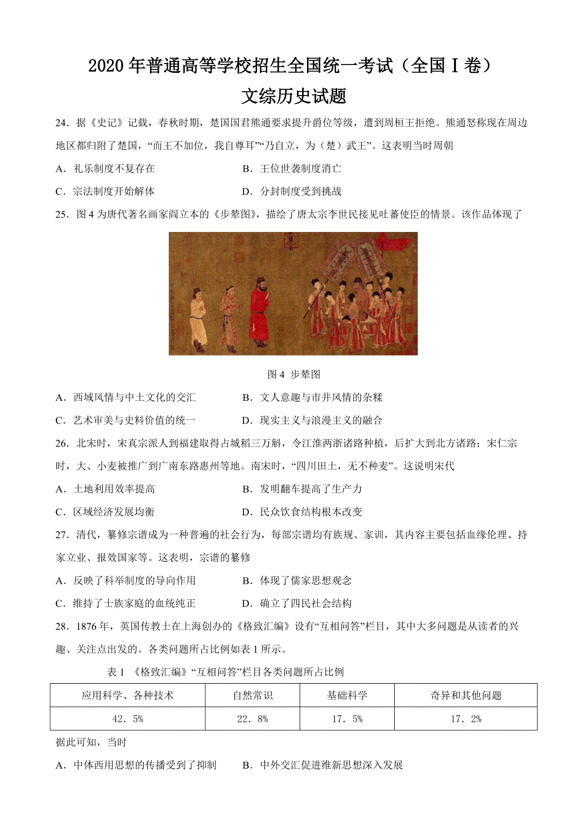 2020年广东高考历史试题及答案