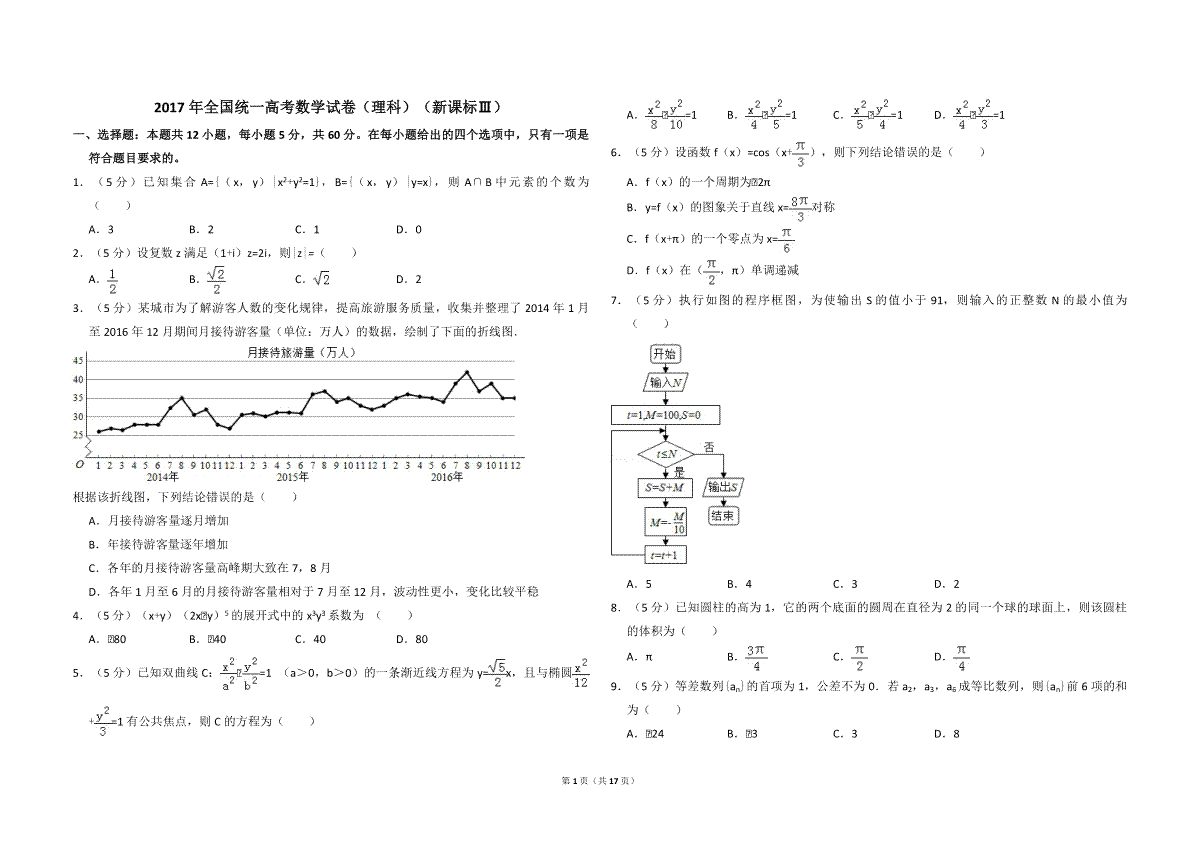 2017年全国统一高考数学试卷（理科）（新课标ⅲ）（含解析版）