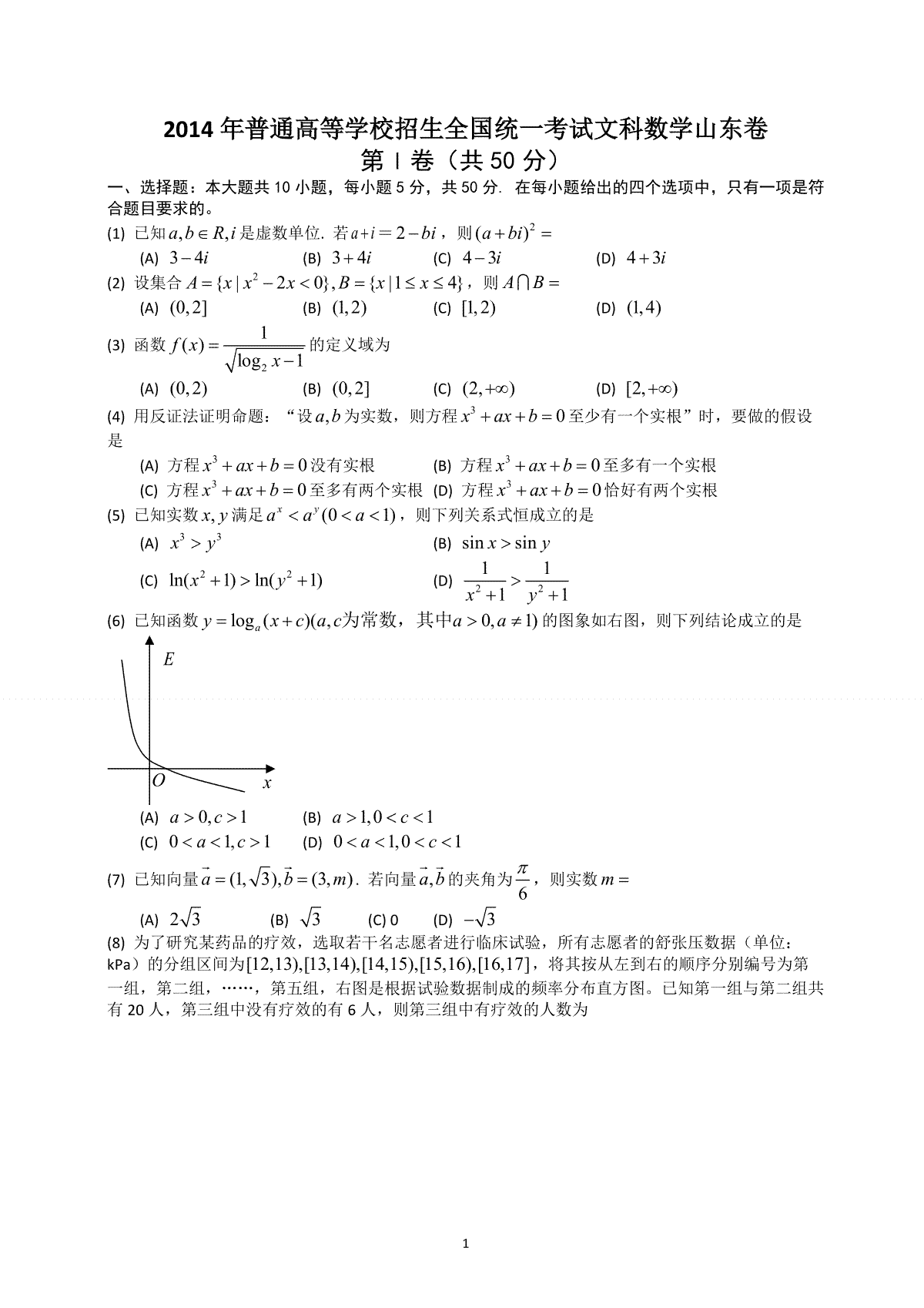 2014年高考真题数学【文】(山东卷)（含解析版）