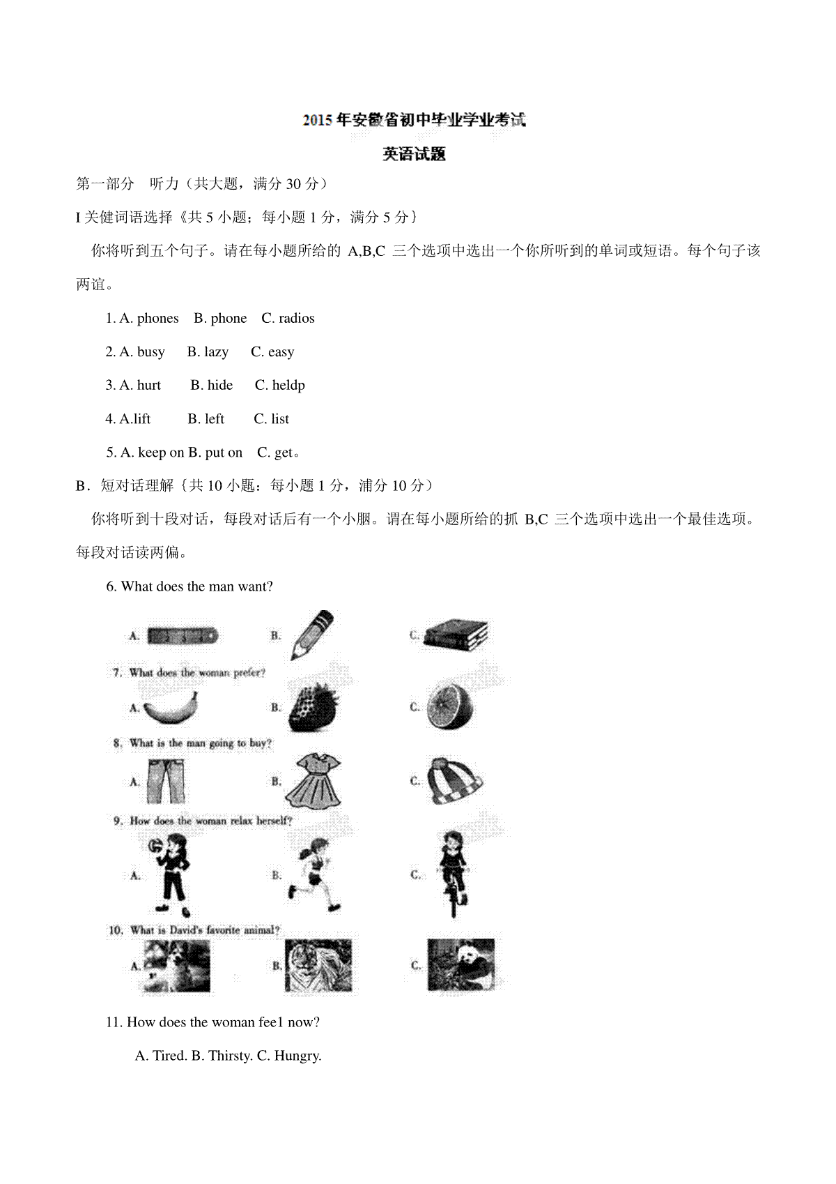 2015年中考真题精品解析 英语（安徽卷）精编word版（解析版）