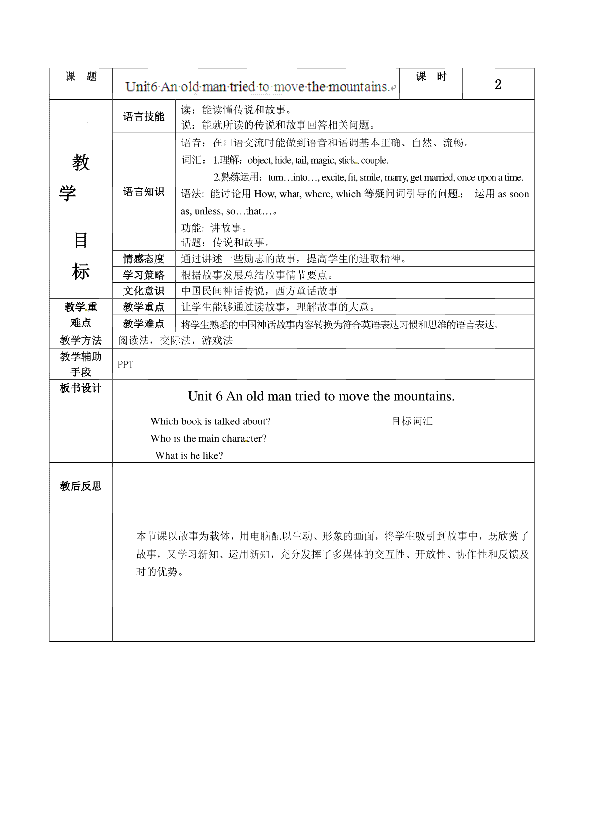 八年级英语下册集体备课教案：Unit6 P2