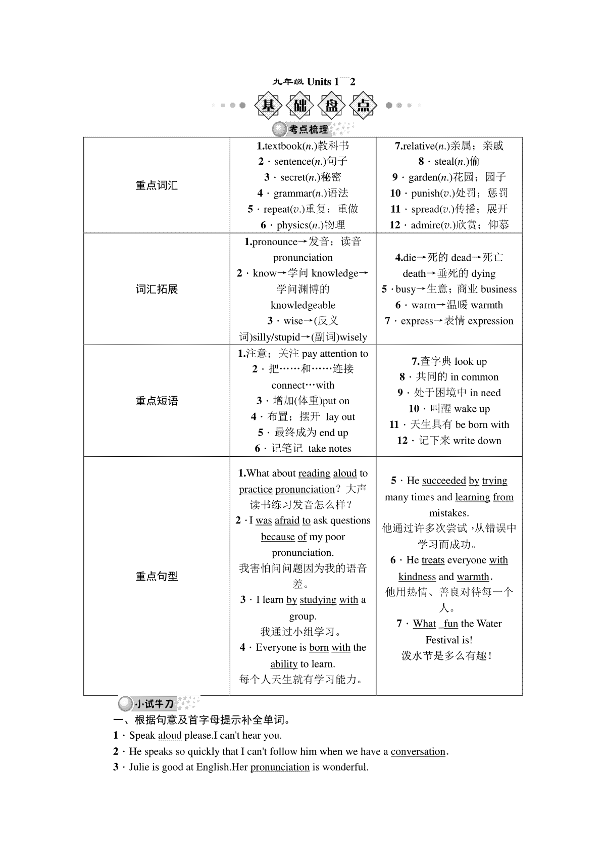 九年级Units 1～2