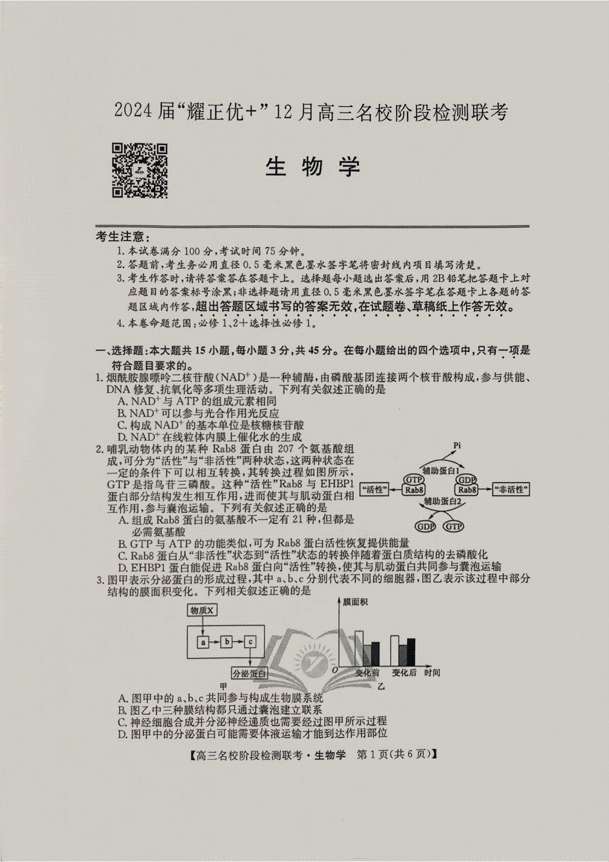 生物-2024届“耀正优 ”12月高三名校阶段检测联考