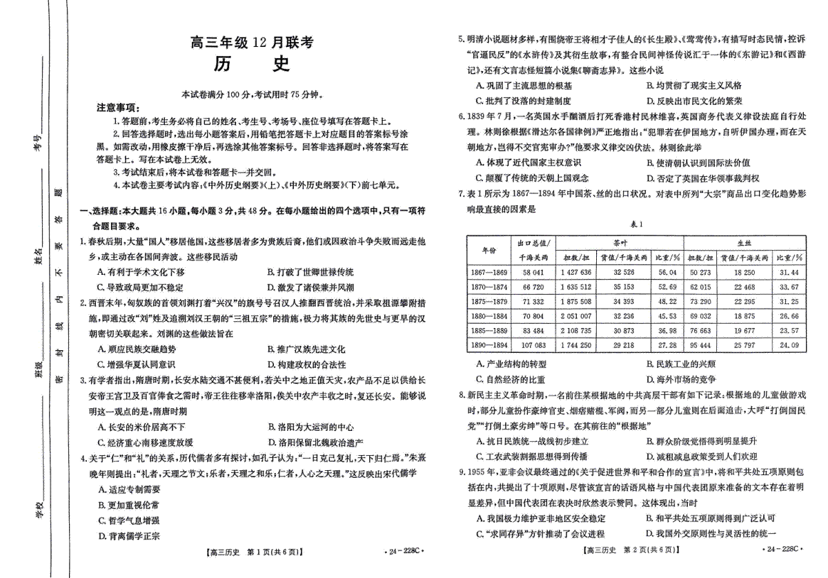 历史-2024河北金太阳高三年级12月联考24-228C