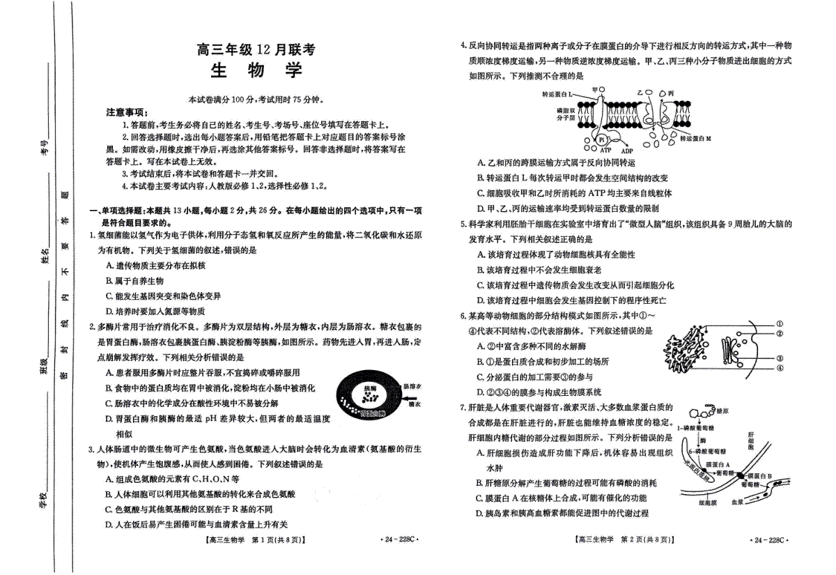 生物-2024河北金太阳高三年级12月联考24-228C