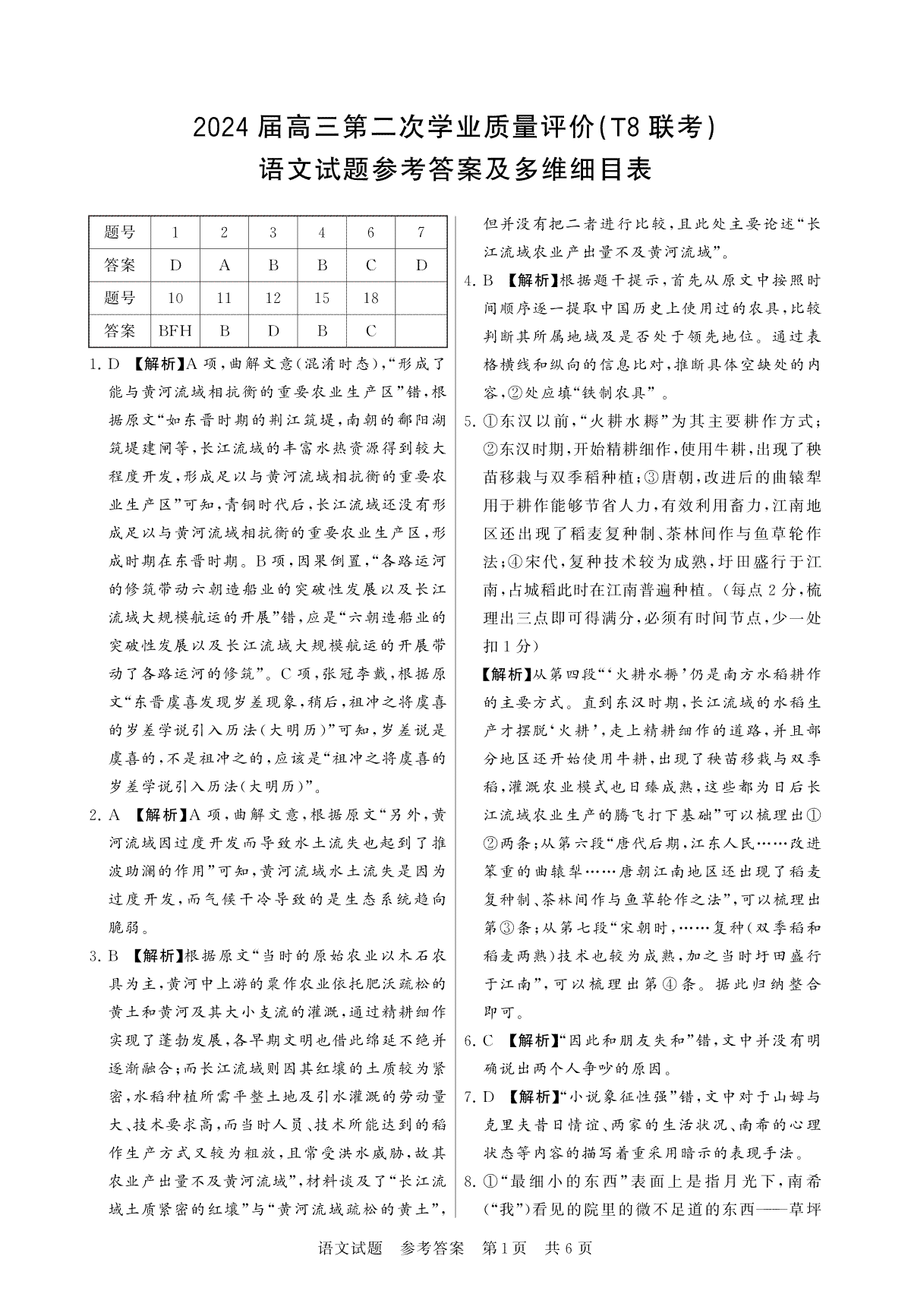 2024届八省八校T8联考高三第二次学业质量评价语文答案